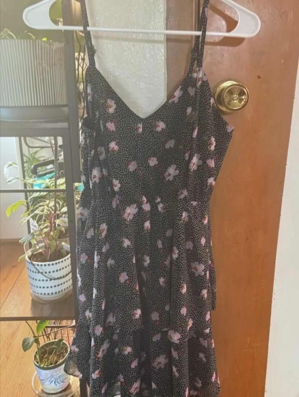 Lily Rose Polka Dot Floral Tiered Mini Dress -Size M
